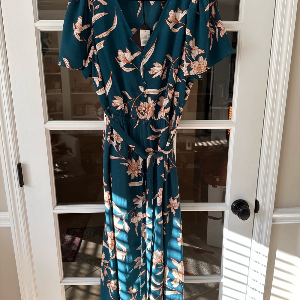 Ava & Viv Teal and Orange Floral Dress